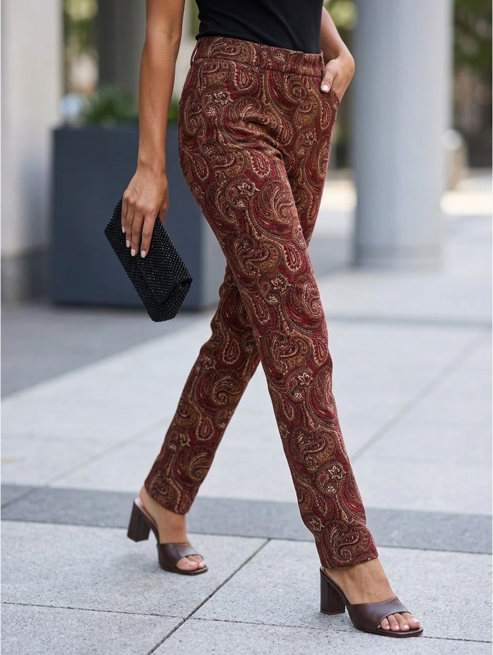 vintage Evan-Picone Paisley Print Lightweight Corduroy Pants.